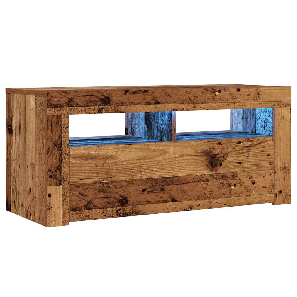 Tv-meubel met LED 90x35x40 cm bewerkt hout oud hout is nu te koop bij PeponiXL, paradijselijk wonen!