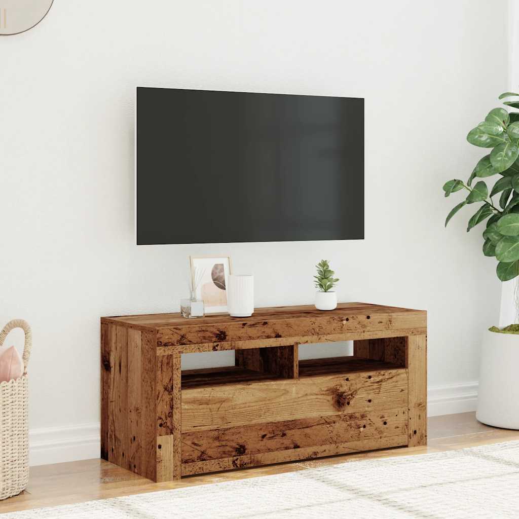 Tv-meubel met LED 90x35x40 cm bewerkt hout oud hout is nu te koop bij PeponiXL, paradijselijk wonen!