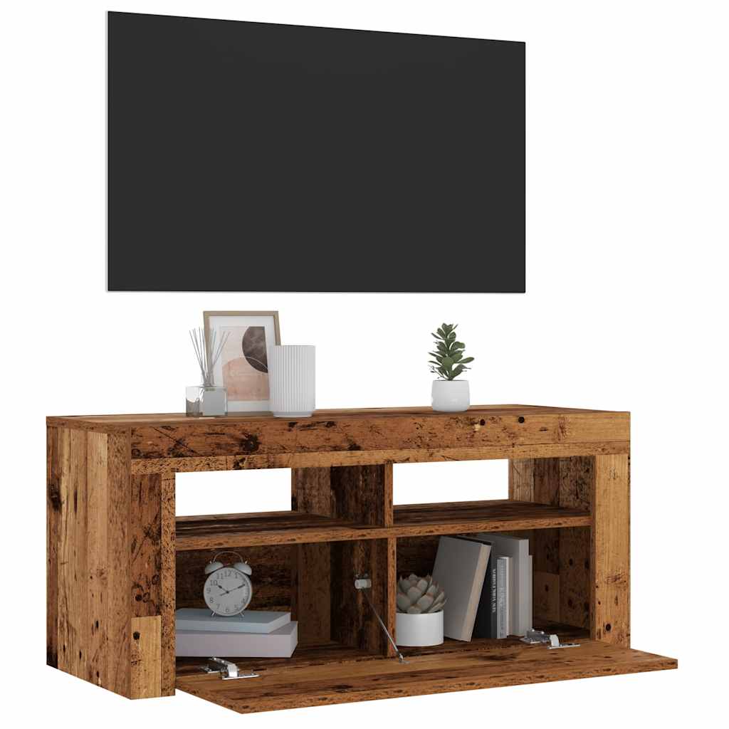 Tv-meubel met LED 90x35x40 cm bewerkt hout oud hout is nu te koop bij PeponiXL, paradijselijk wonen!