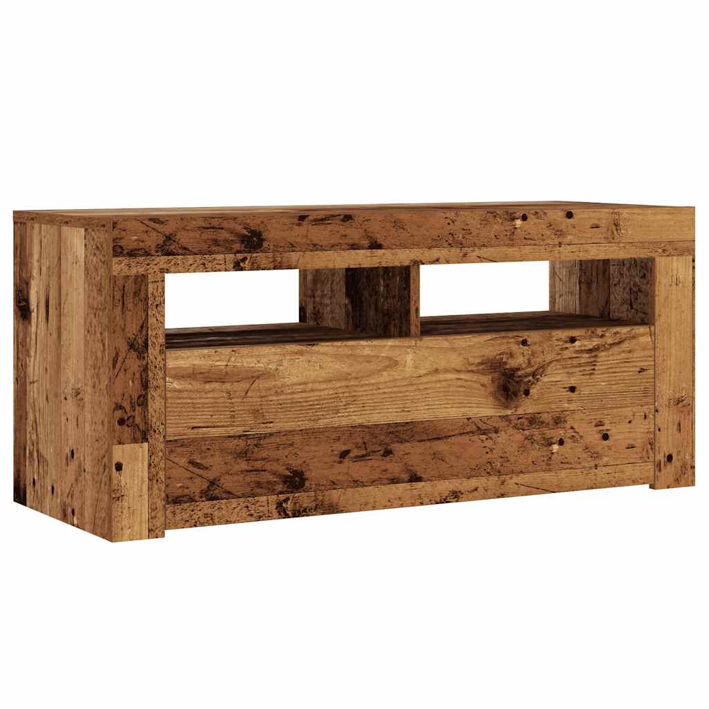 Tv-meubel met LED 90x35x40 cm bewerkt hout oud hout is nu te koop bij PeponiXL, paradijselijk wonen!