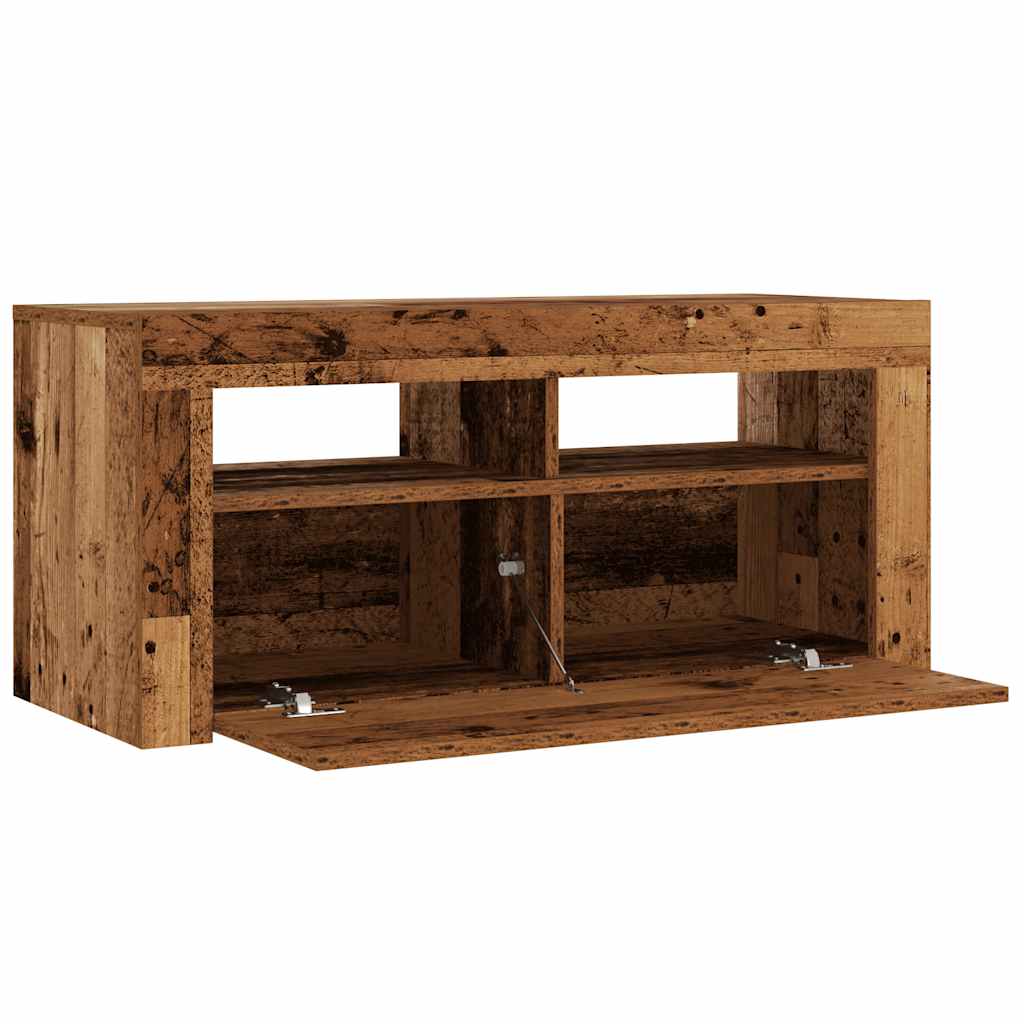 Tv-meubel met LED 90x35x40 cm bewerkt hout oud hout is nu te koop bij PeponiXL, paradijselijk wonen!