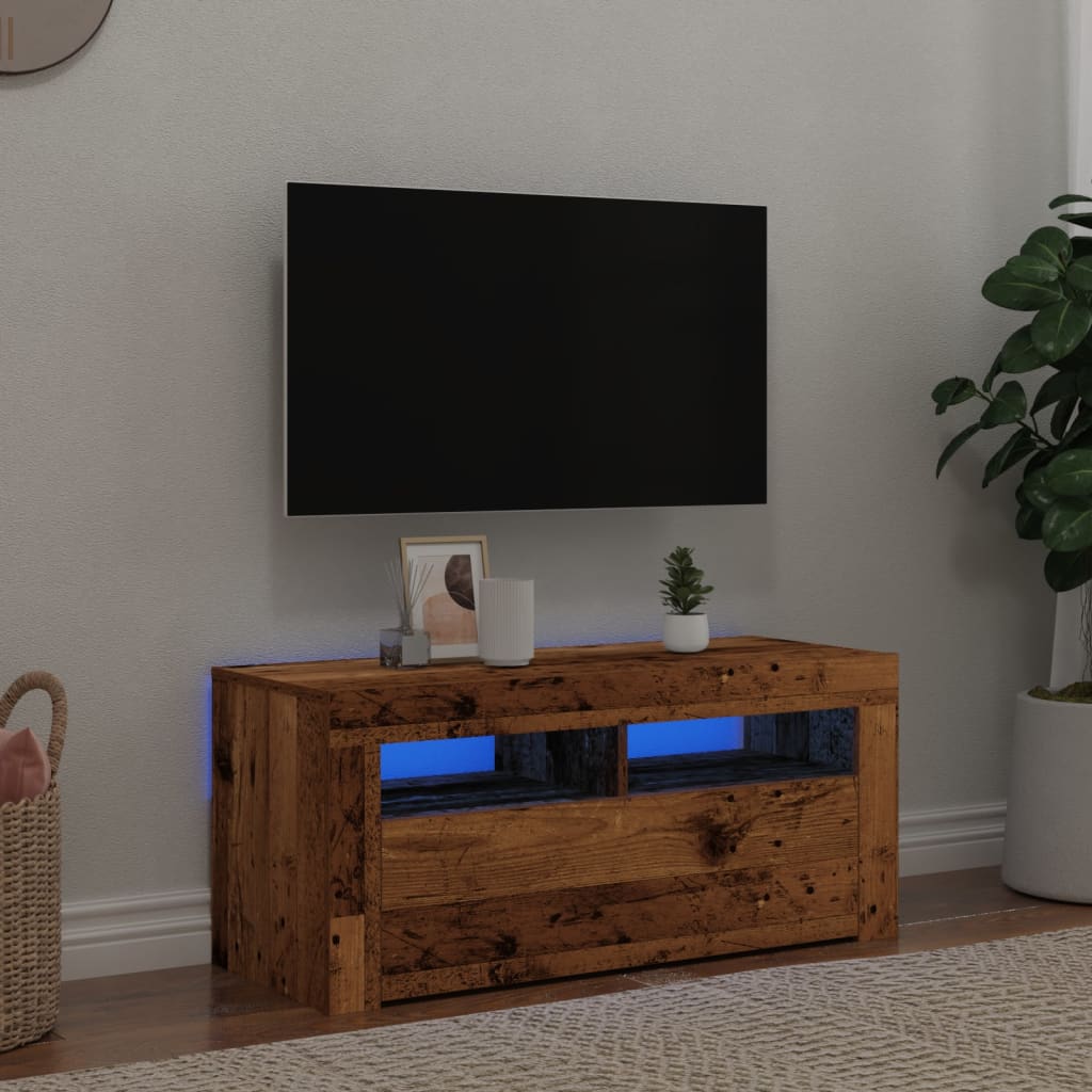 Tv-meubel met LED 90x35x40 cm bewerkt hout oud hout is nu te koop bij PeponiXL, paradijselijk wonen!