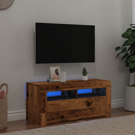 Tv-meubel met LED 90x35x40 cm bewerkt hout oud hout is nu te koop bij PeponiXL, paradijselijk wonen!