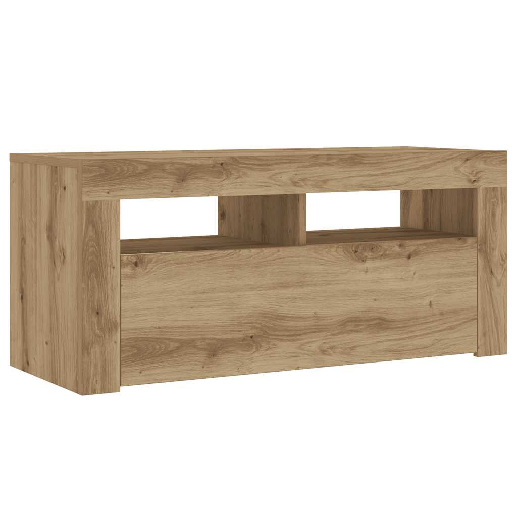 Tv-meubel met LED 90x35x40 cm bewerkt hout artisanaal eiken is nu te koop bij PeponiXL, paradijselijk wonen!