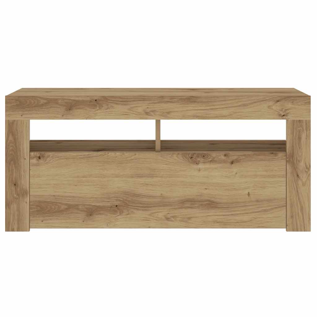 Tv-meubel met LED 90x35x40 cm bewerkt hout artisanaal eiken is nu te koop bij PeponiXL, paradijselijk wonen!