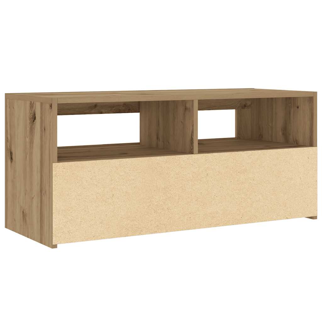 Tv-meubel met LED 90x35x40 cm bewerkt hout artisanaal eiken is nu te koop bij PeponiXL, paradijselijk wonen!
