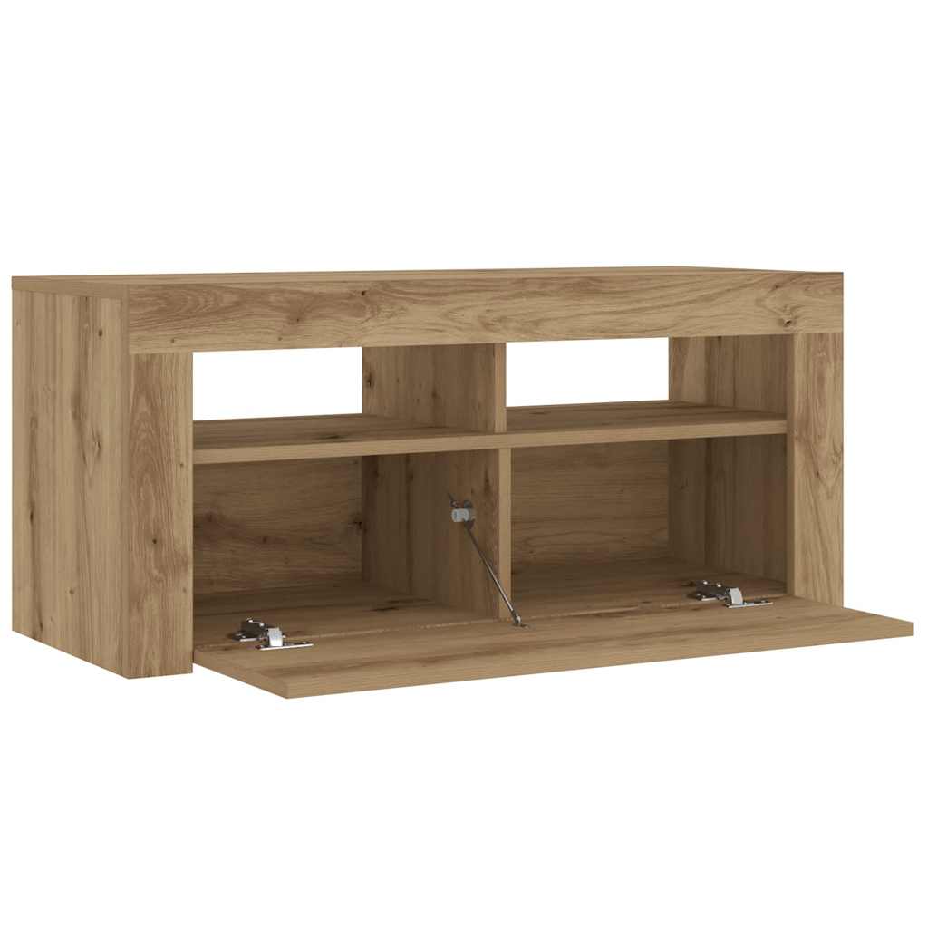 Tv-meubel met LED 90x35x40 cm bewerkt hout artisanaal eiken is nu te koop bij PeponiXL, paradijselijk wonen!