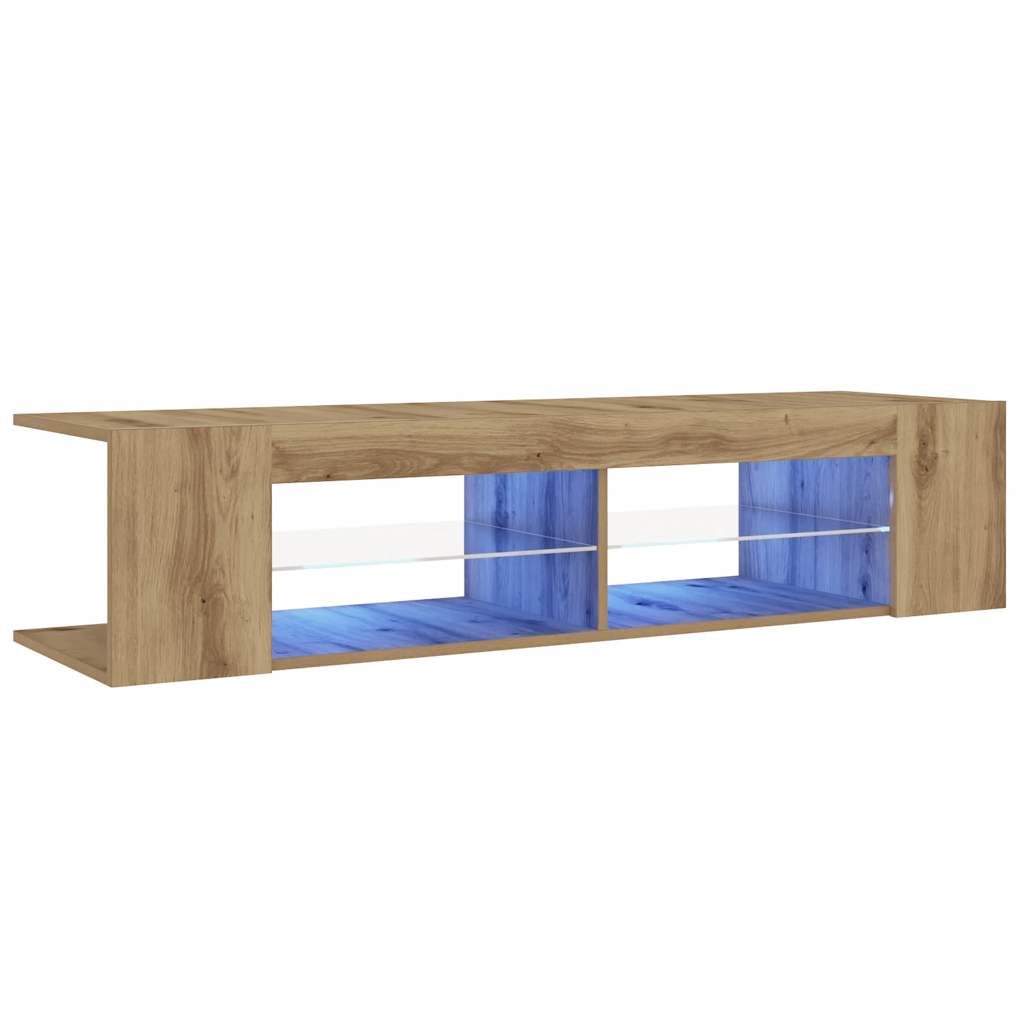 Tv-meubel met LED 135x39x30 cm bewerkt hout artisanaal eiken is nu te koop bij PeponiXL, paradijselijk wonen!