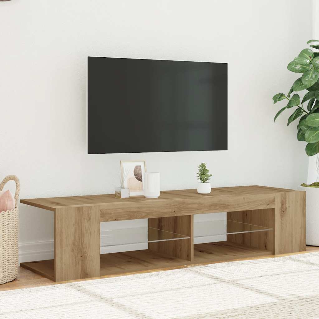 Tv-meubel met LED 135x39x30 cm bewerkt hout artisanaal eiken is nu te koop bij PeponiXL, paradijselijk wonen!