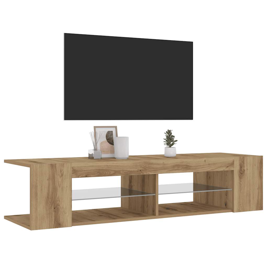 Tv-meubel met LED 135x39x30 cm bewerkt hout artisanaal eiken is nu te koop bij PeponiXL, paradijselijk wonen!