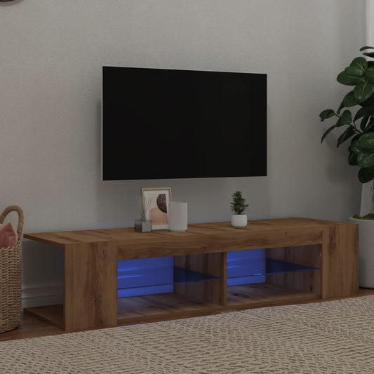 Tv-meubel met LED 135x39x30 cm bewerkt hout artisanaal eiken is nu te koop bij PeponiXL, paradijselijk wonen!