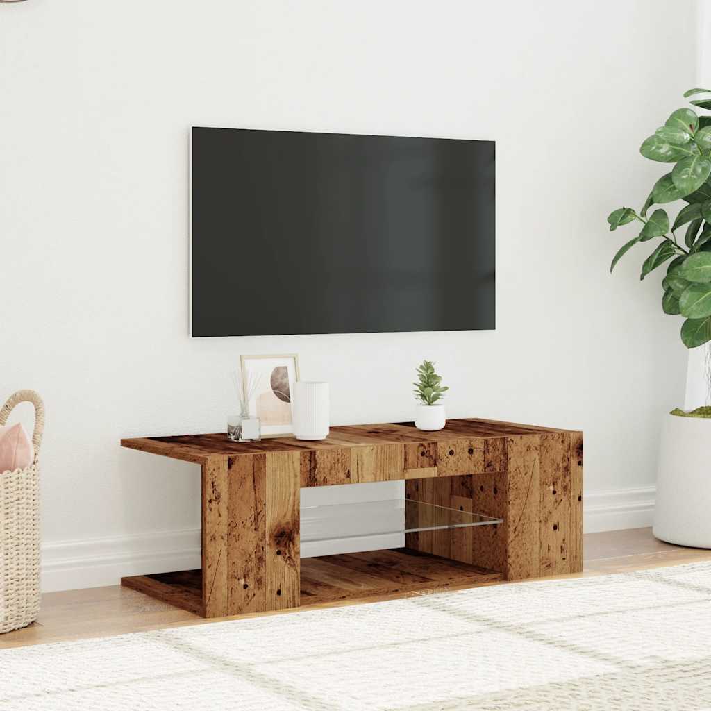 Tv-meubel met LED 90x39x30 cm bewerkt hout oud hout is nu te koop bij PeponiXL, paradijselijk wonen!