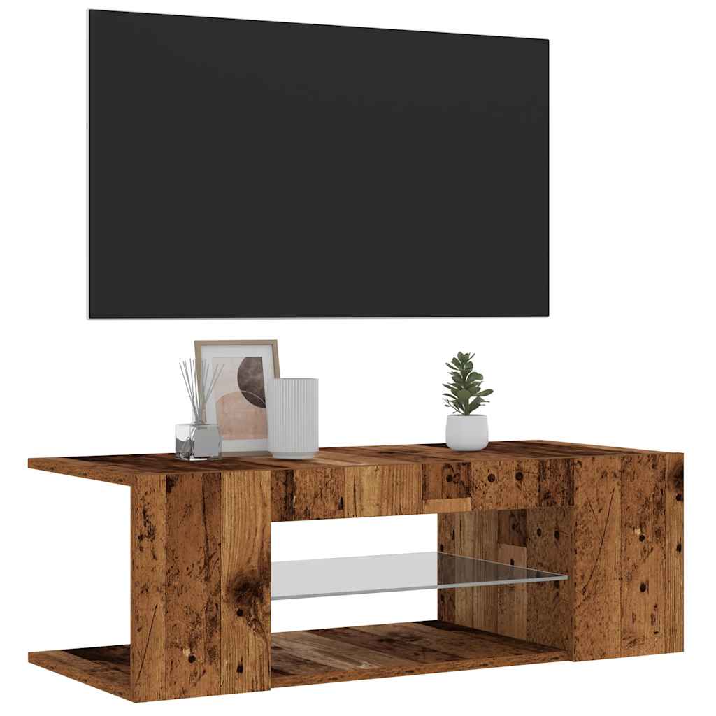 Tv-meubel met LED 90x39x30 cm bewerkt hout oud hout is nu te koop bij PeponiXL, paradijselijk wonen!