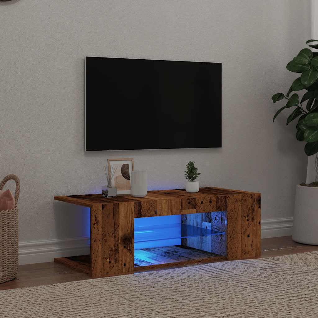 Tv-meubel met LED 90x39x30 cm bewerkt hout oud hout is nu te koop bij PeponiXL, paradijselijk wonen!