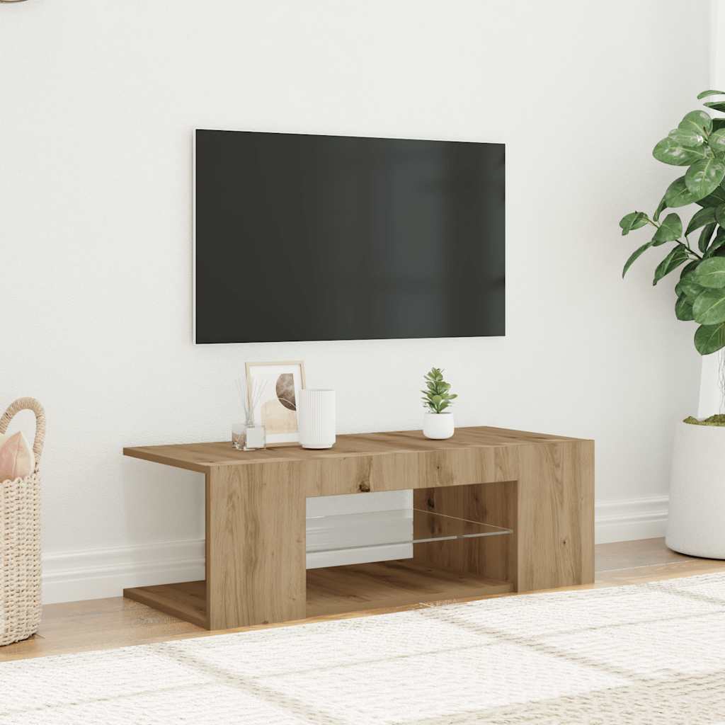 Tv-meubel met LED 90x39x30 cm bewerkt hout artisanaal eiken is nu te koop bij PeponiXL, paradijselijk wonen!