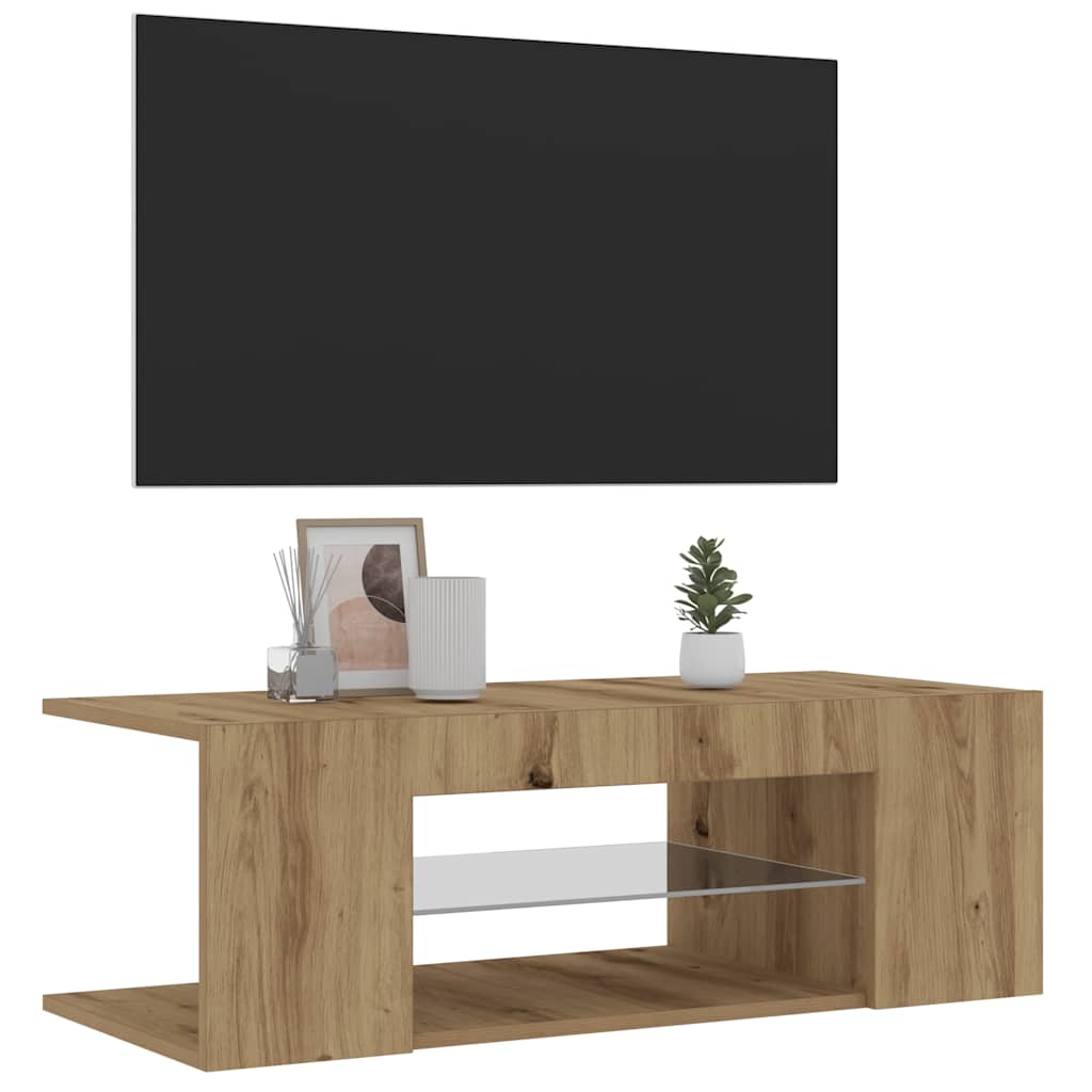 Tv-meubel met LED 90x39x30 cm bewerkt hout artisanaal eiken is nu te koop bij PeponiXL, paradijselijk wonen!