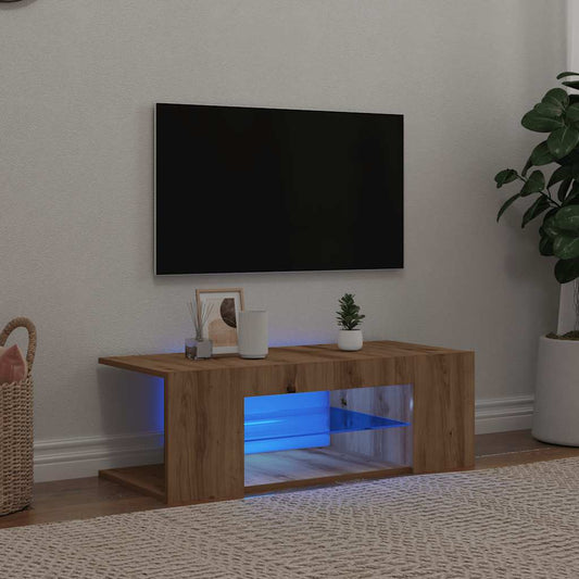 Tv-meubel met LED 90x39x30 cm bewerkt hout artisanaal eiken is nu te koop bij PeponiXL, paradijselijk wonen!