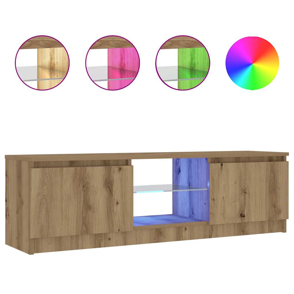 Tv-meubel met LED 120x30x36 cm bewerkt hout artisanaal eiken is nu te koop bij PeponiXL, paradijselijk wonen!