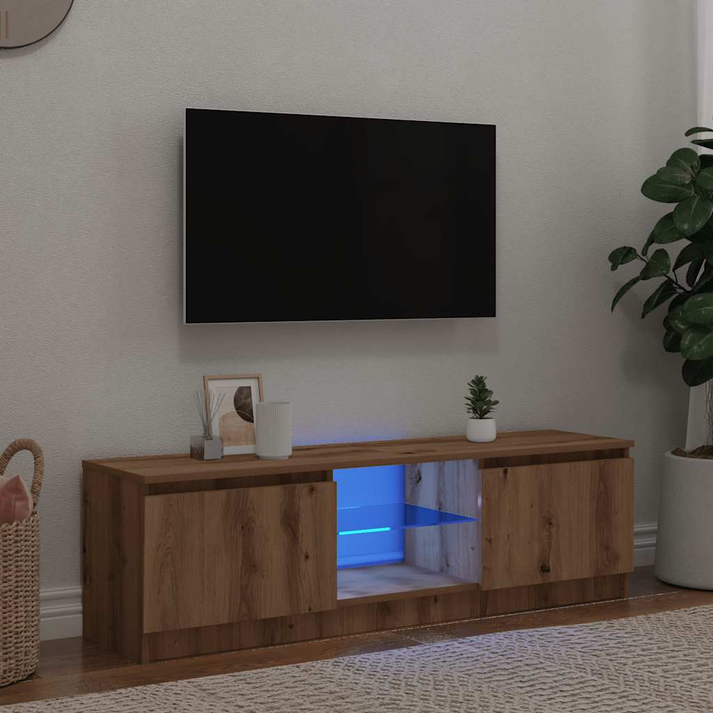 Tv-meubel met LED 120x30x36 cm bewerkt hout artisanaal eiken is nu te koop bij PeponiXL, paradijselijk wonen!