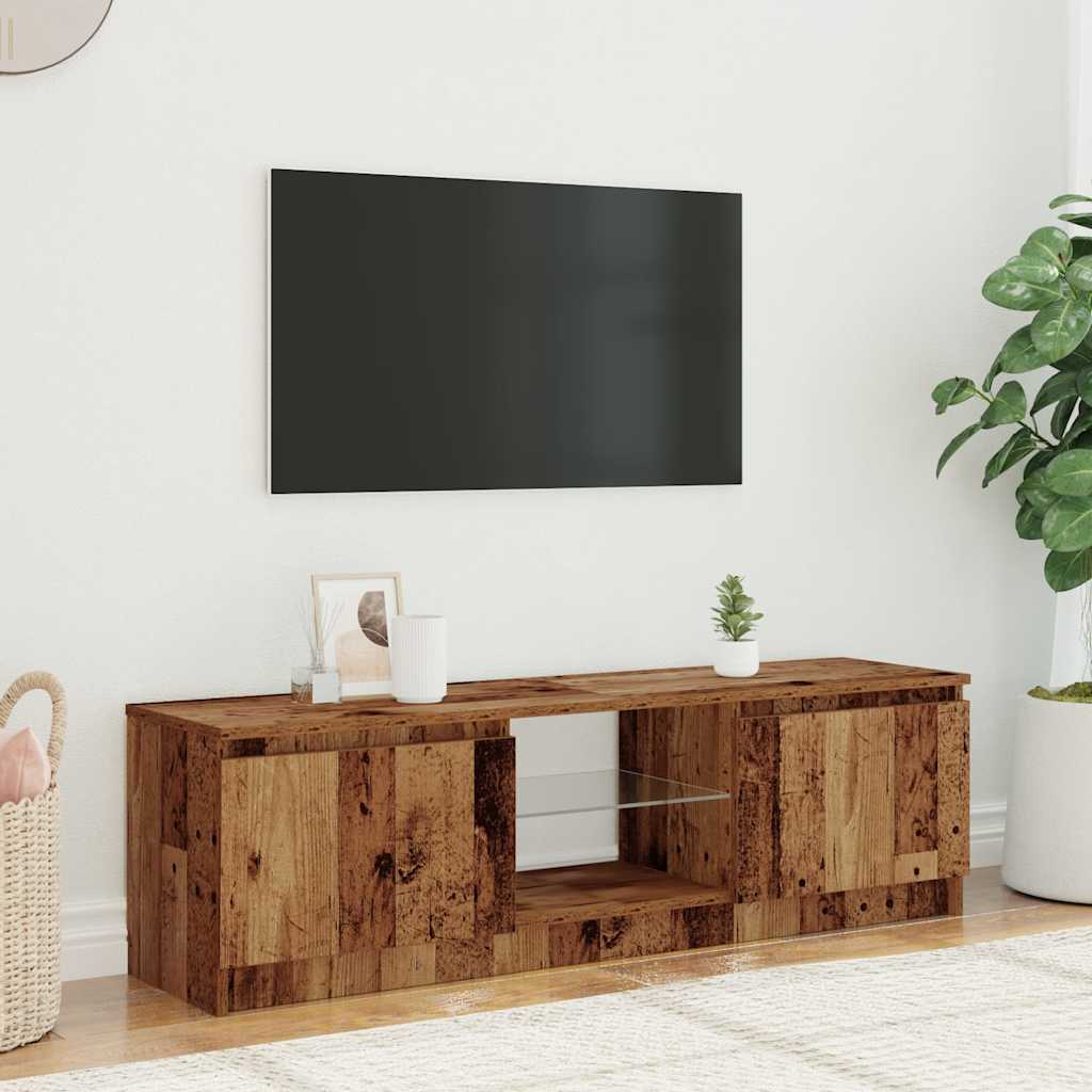 Tv-meubel met LED 140x40x36 cm bewerkt hout oud houtkleurig is nu te koop bij PeponiXL, paradijselijk wonen!