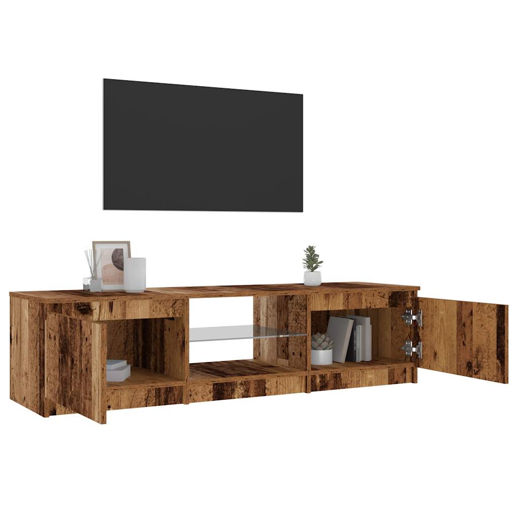 Tv-meubel met LED 140x40x36 cm bewerkt hout oud houtkleurig is nu te koop bij PeponiXL, paradijselijk wonen!