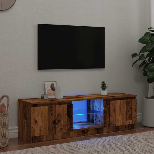Tv-meubel met LED 140x40x36 cm bewerkt hout oud houtkleurig is nu te koop bij PeponiXL, paradijselijk wonen!