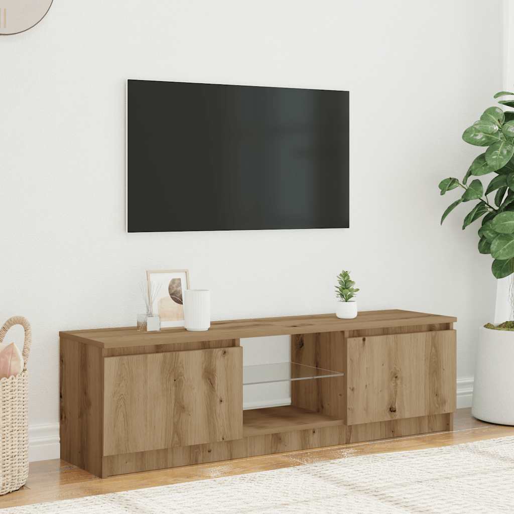Tv-meubel met LED 140x40x36 cm bewerkt hout artisanaal eiken is nu te koop bij PeponiXL, paradijselijk wonen!