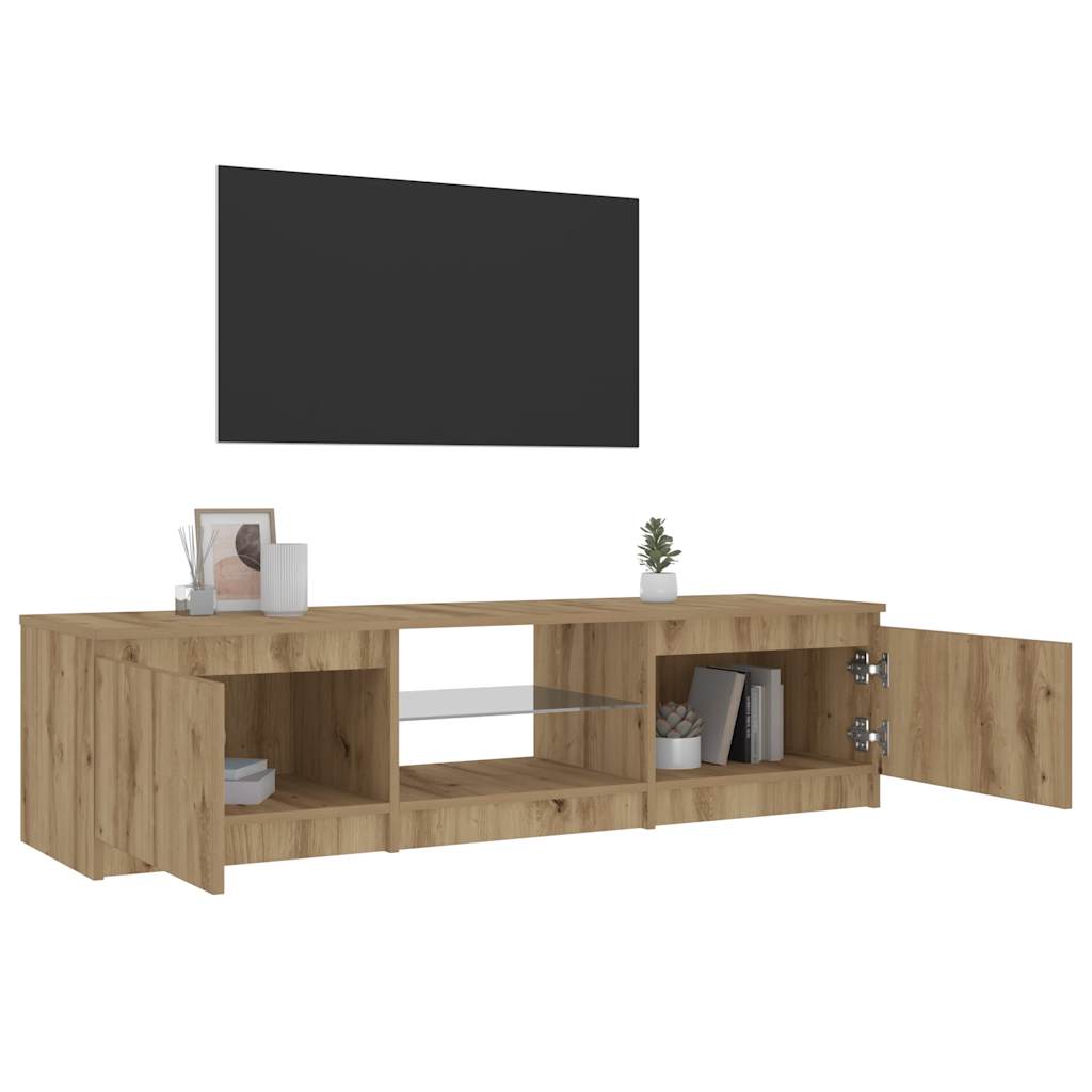 Tv-meubel met LED 140x40x36 cm bewerkt hout artisanaal eiken is nu te koop bij PeponiXL, paradijselijk wonen!