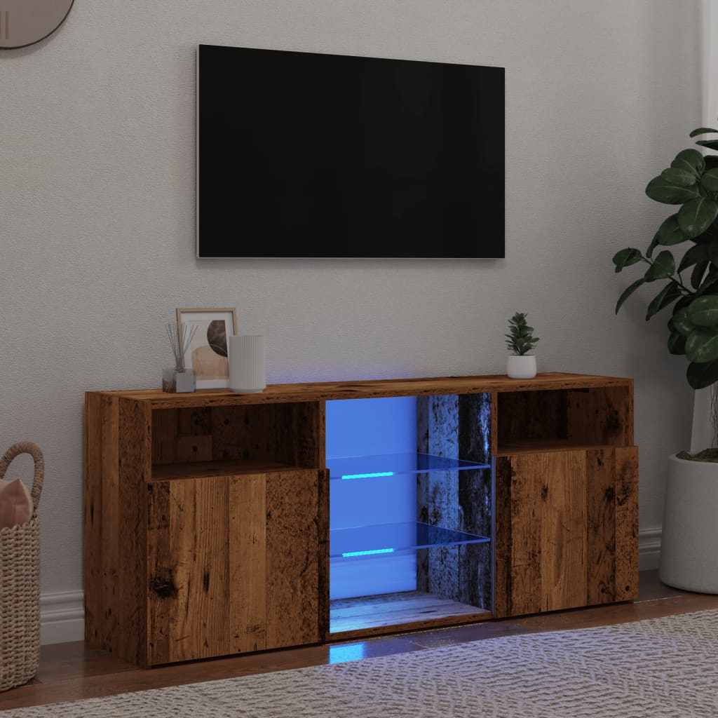 Tv-meubel met LED 120x30x50 cm bewerkt hout oud hout is nu te koop bij PeponiXL, paradijselijk wonen!