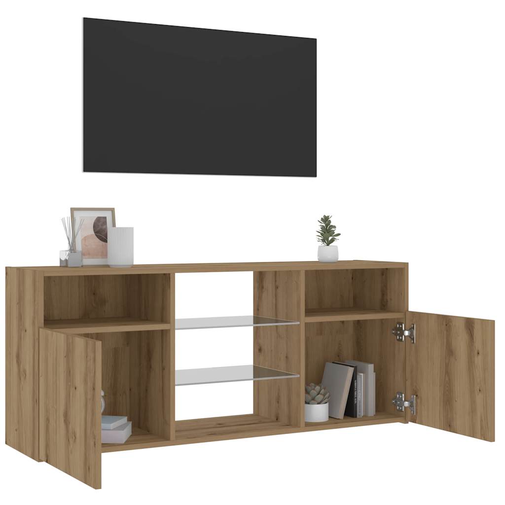 Tv-meubel met LED 120x30x50 cm bewerkt hout artisanaal eiken is nu te koop bij PeponiXL, paradijselijk wonen!