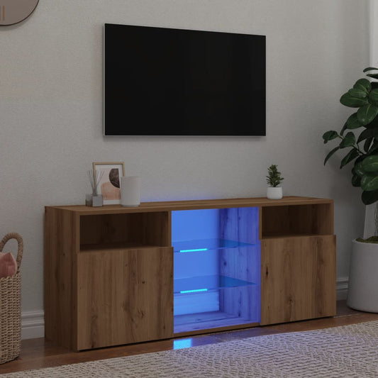 Tv-meubel met LED 120x30x50 cm bewerkt hout artisanaal eiken is nu te koop bij PeponiXL, paradijselijk wonen!