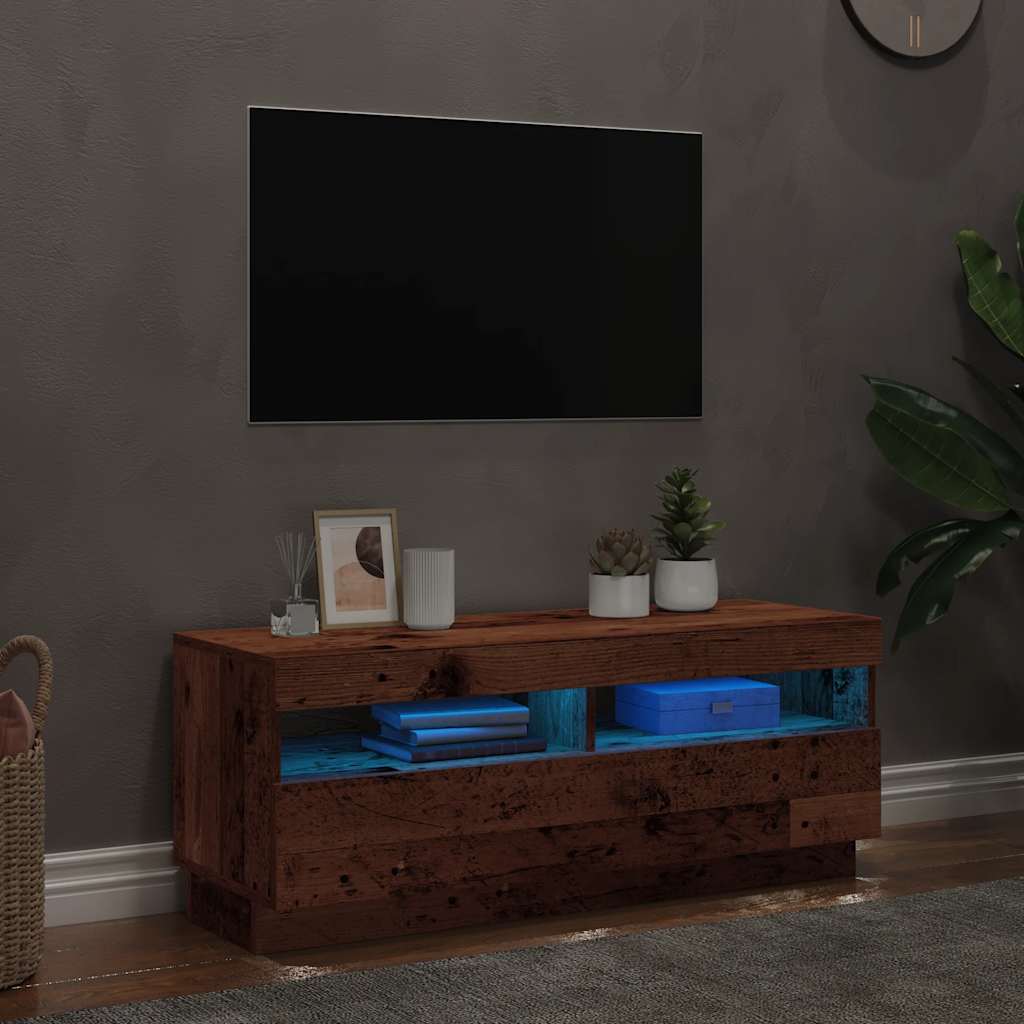 Tv-meubel met LED 100x35x40 cm bewerkt hout oud hout is nu te koop bij PeponiXL, paradijselijk wonen!