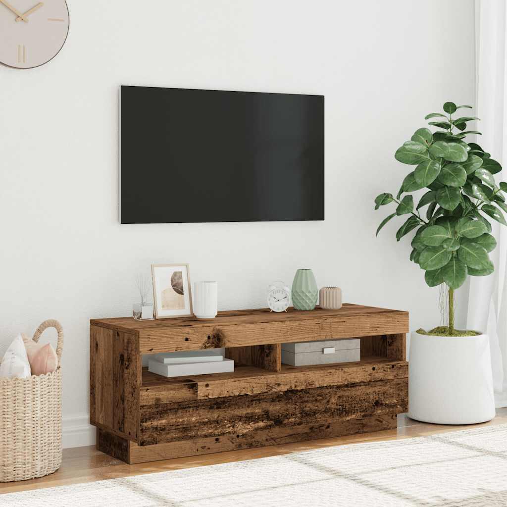 Tv-meubel met LED 100x35x40 cm bewerkt hout oud hout is nu te koop bij PeponiXL, paradijselijk wonen!