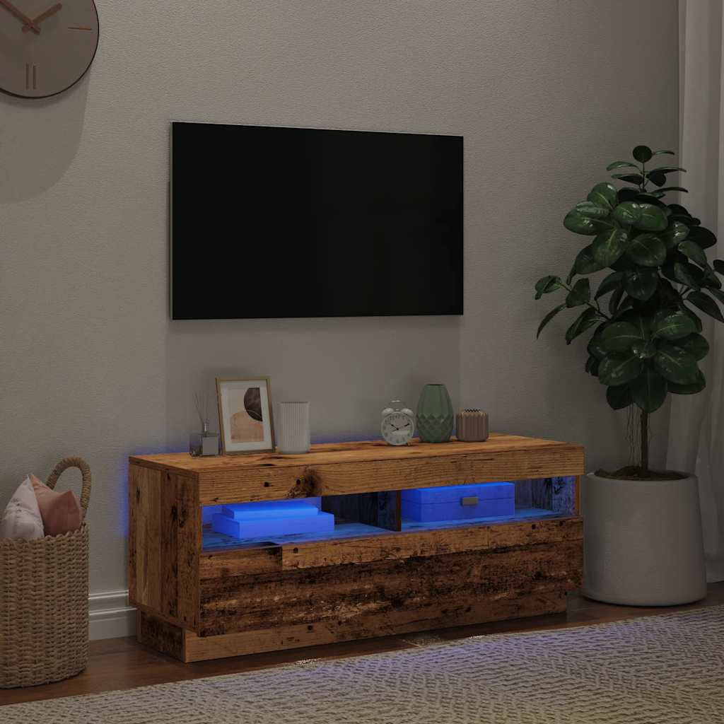 Tv-meubel met LED 100x35x40 cm bewerkt hout oud hout is nu te koop bij PeponiXL, paradijselijk wonen!