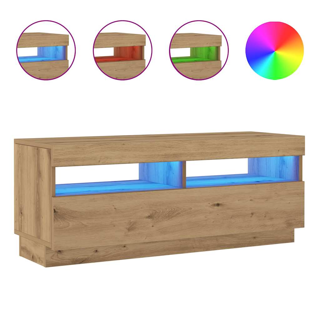 Tv-meubel met LED 100x35x40 cm bewerkt hout artisanaal eiken is nu te koop bij PeponiXL, paradijselijk wonen!