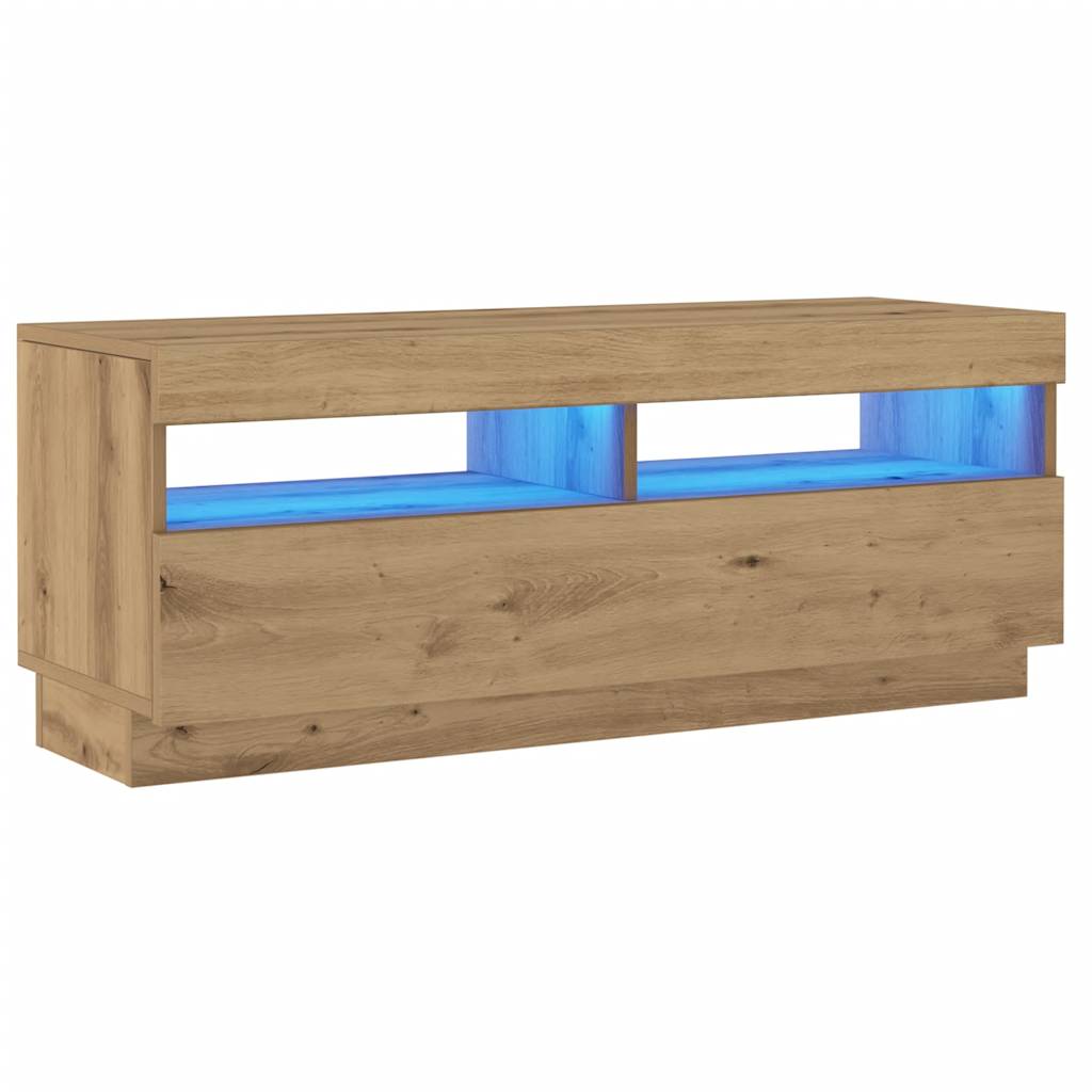 Tv-meubel met LED 100x35x40 cm bewerkt hout artisanaal eiken is nu te koop bij PeponiXL, paradijselijk wonen!