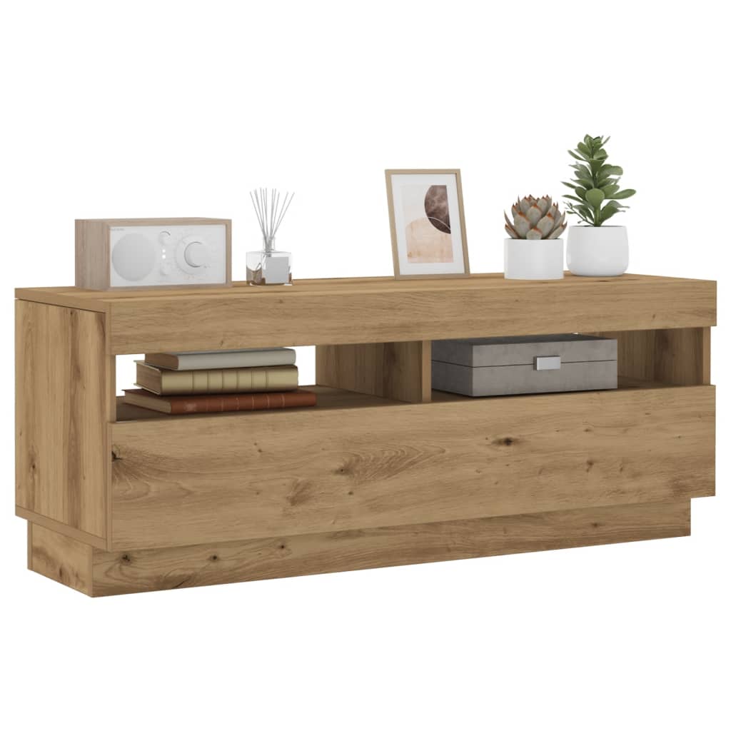Tv-meubel met LED 100x35x40 cm bewerkt hout artisanaal eiken is nu te koop bij PeponiXL, paradijselijk wonen!