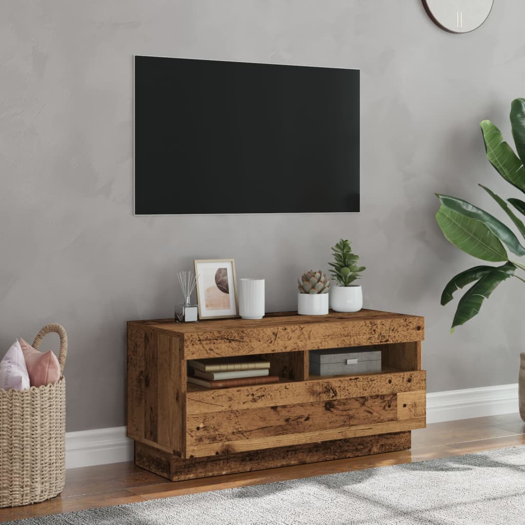 Tv-meubel met LED 80x35x40 cm bewerkt hout oud hout is nu te koop bij PeponiXL, paradijselijk wonen!