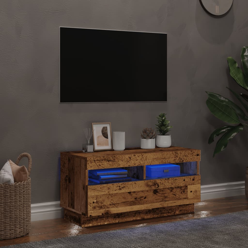 Tv-meubel met LED 80x35x40 cm bewerkt hout oud hout is nu te koop bij PeponiXL, paradijselijk wonen!