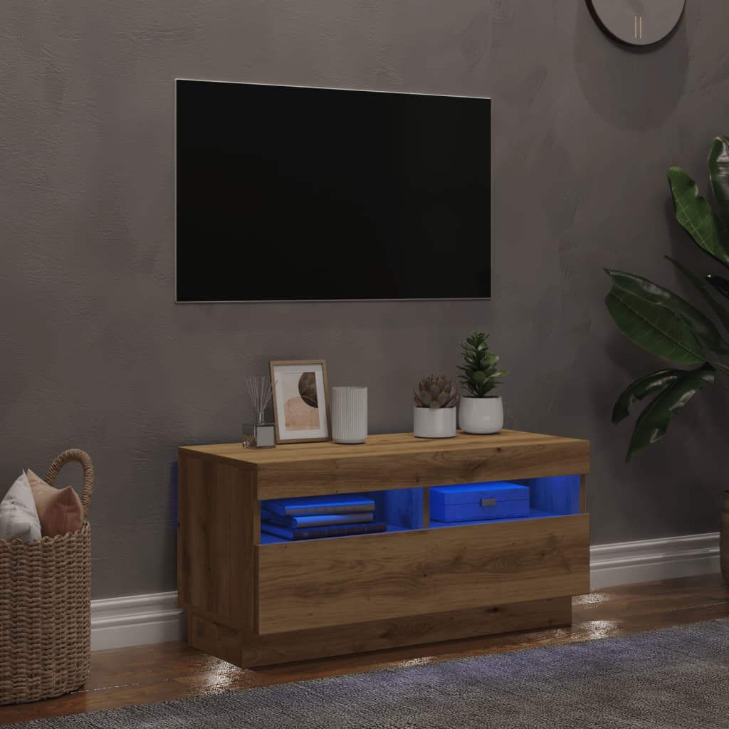 Tv-meubel met LED 80x35x40 cm bewerkt hout artisanaal eiken is nu te koop bij PeponiXL, paradijselijk wonen!