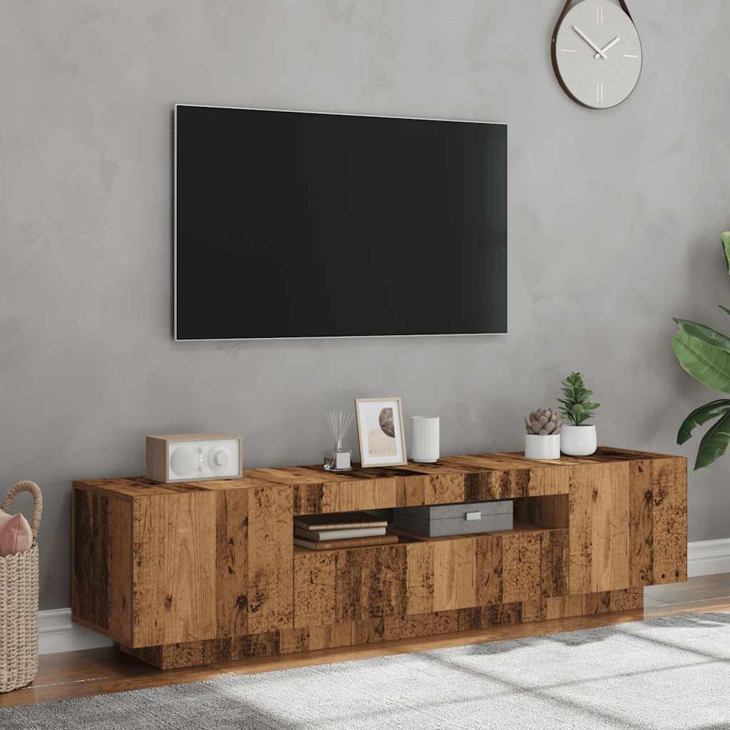 Tv-meubel met LED 160x35x40 cm bewerkt hout oud hout is nu te koop bij PeponiXL, paradijselijk wonen!