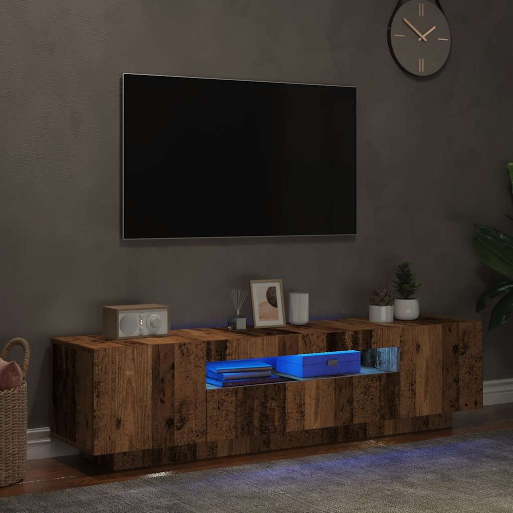 Tv-meubel met LED 160x35x40 cm bewerkt hout oud hout is nu te koop bij PeponiXL, paradijselijk wonen!