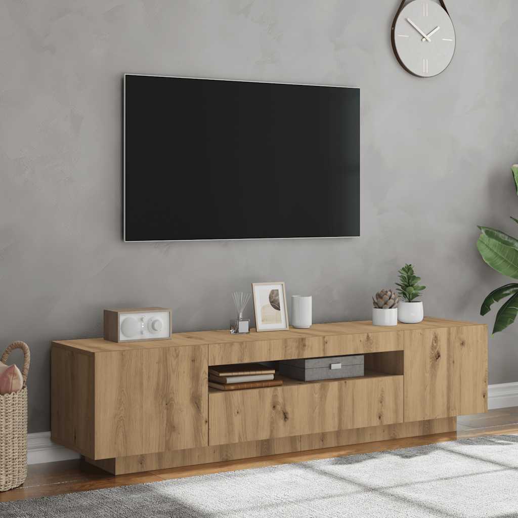 Tv-meubel met LED 160x35x40 cm bewerkt hout artisanaal eiken is nu te koop bij PeponiXL, paradijselijk wonen!