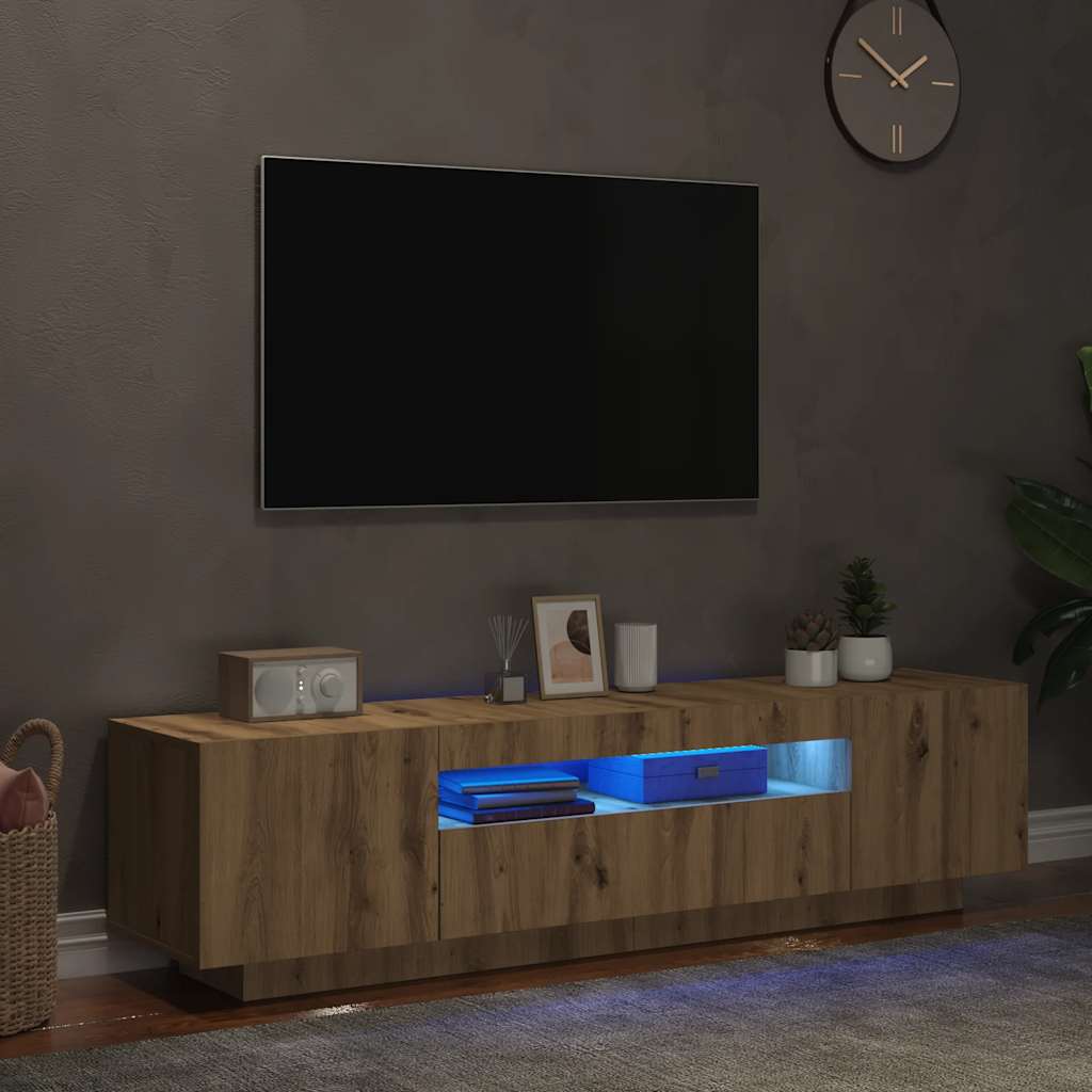 Tv-meubel met LED 160x35x40 cm bewerkt hout artisanaal eiken is nu te koop bij PeponiXL, paradijselijk wonen!