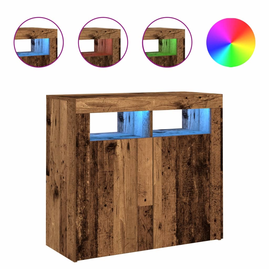 Dressoir met LED-verlichting 80x35x75 cm bewerkt hout oud hout is nu te koop bij PeponiXL, paradijselijk wonen!