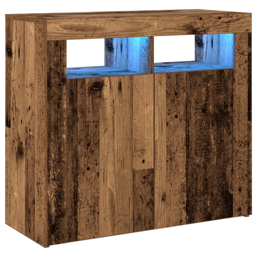 Dressoir met LED-verlichting 80x35x75 cm bewerkt hout oud hout is nu te koop bij PeponiXL, paradijselijk wonen!
