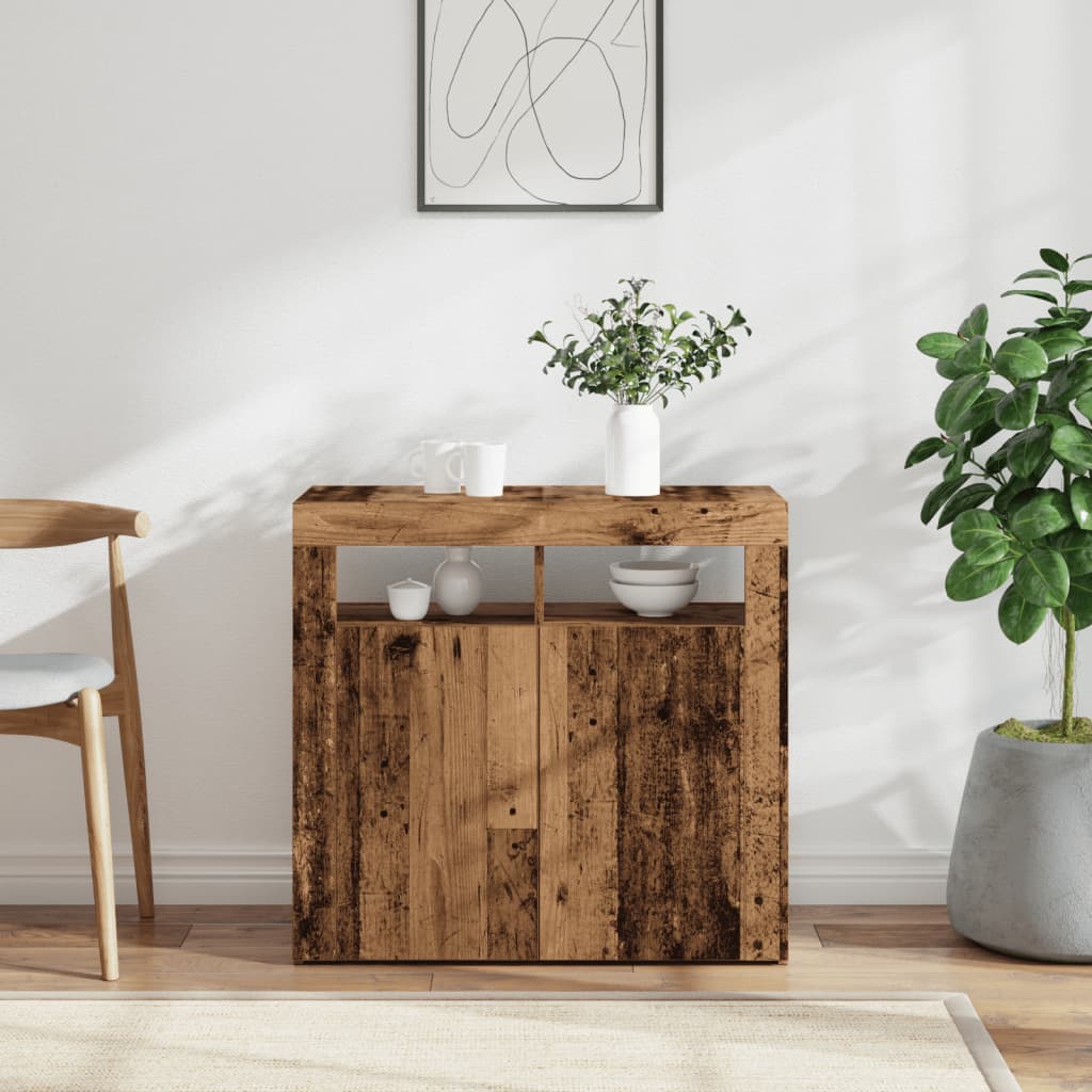 Dressoir met LED-verlichting 80x35x75 cm bewerkt hout oud hout is nu te koop bij PeponiXL, paradijselijk wonen!