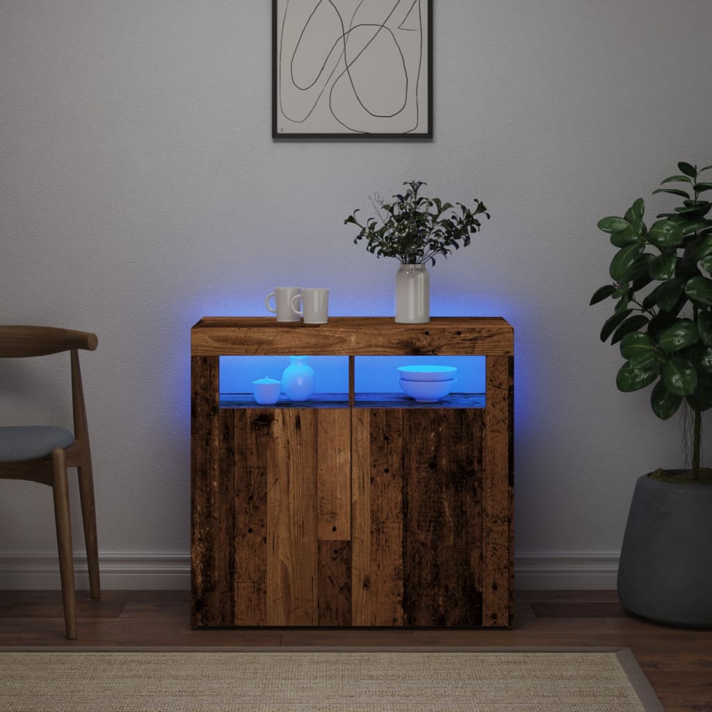 Dressoir met LED-verlichting 80x35x75 cm bewerkt hout oud hout is nu te koop bij PeponiXL, paradijselijk wonen!