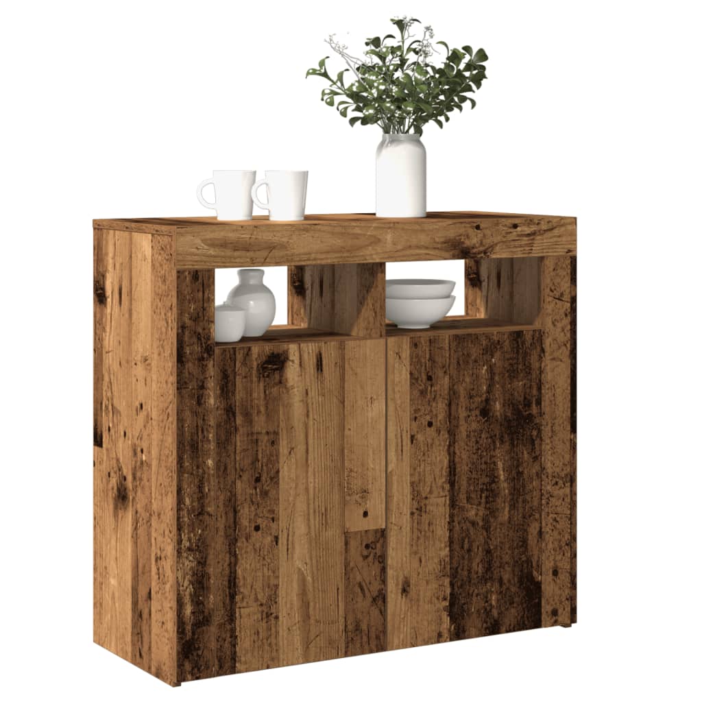 Dressoir met LED-verlichting 80x35x75 cm bewerkt hout oud hout is nu te koop bij PeponiXL, paradijselijk wonen!