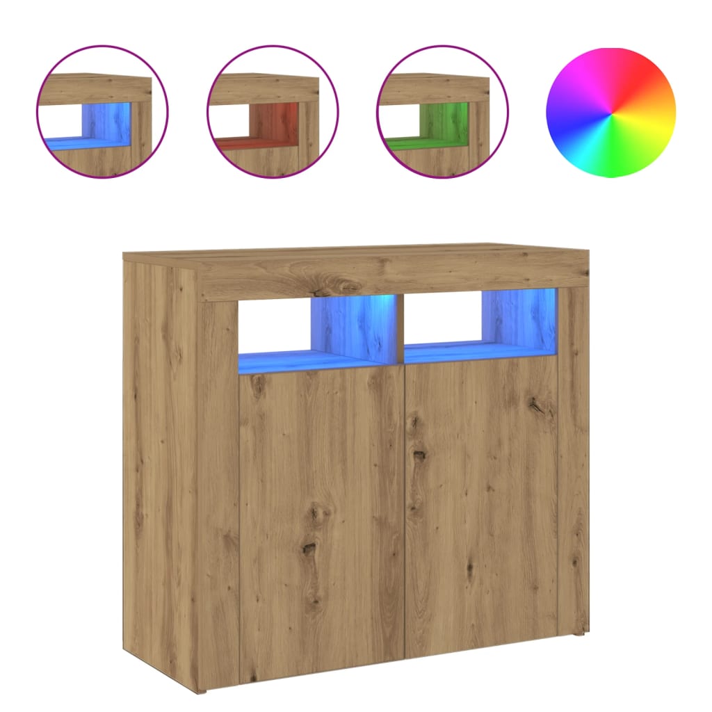 Dressoir met LED 80x35x75 cm bewerkt hout artisanaal eiken is nu te koop bij PeponiXL, paradijselijk wonen!